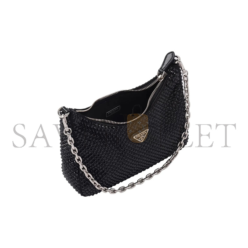 PRADA RE-EDITION 2005 CRYSTAL-EMBELLISHED SHOULDER BAG 1BH204 (22*12*6cm)